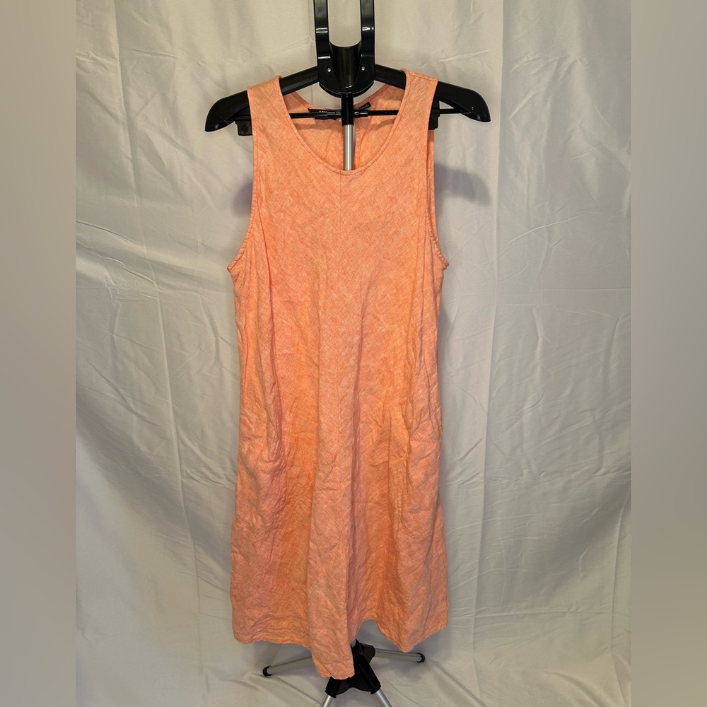 Lands' End 100% Linen Coral Sleeveless Dress